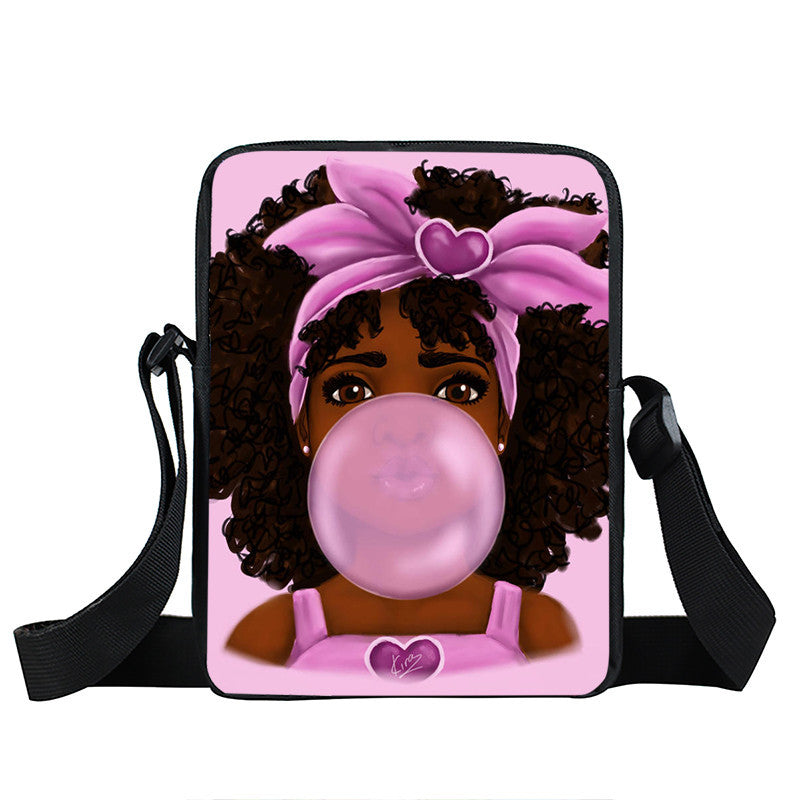 Black girl cartoon diagonal bag