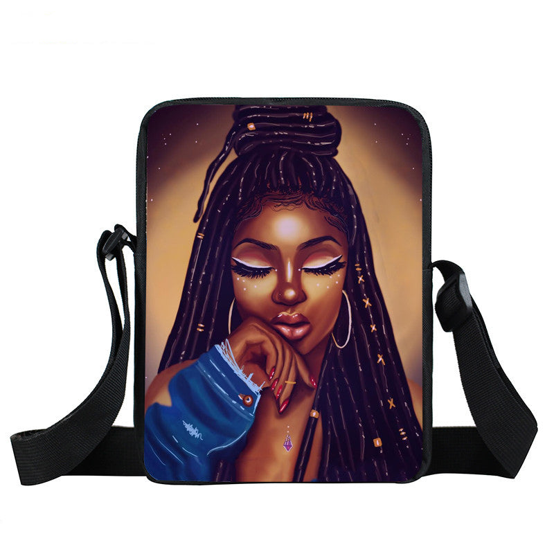 Black girl cartoon diagonal bag