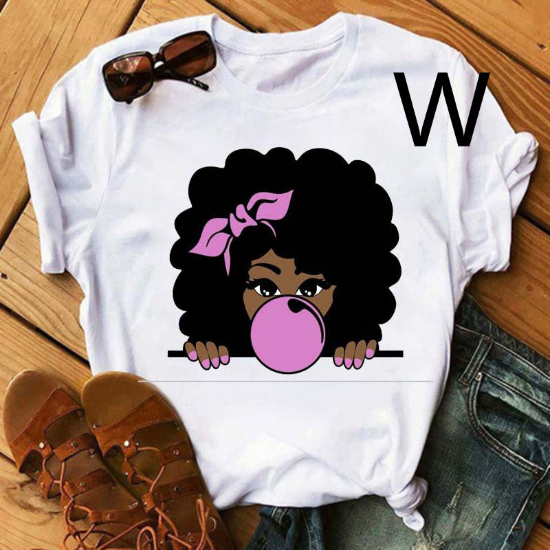 African Black Girl Print Short-sleeved T-shirt Women