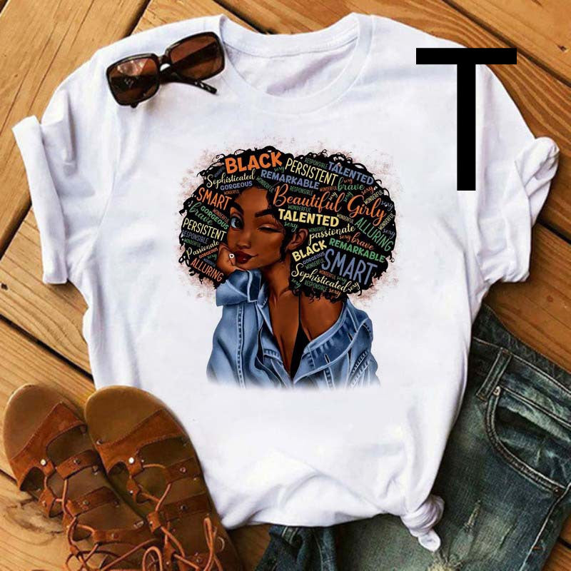 African Black Girl Print Short-sleeved T-shirt Women